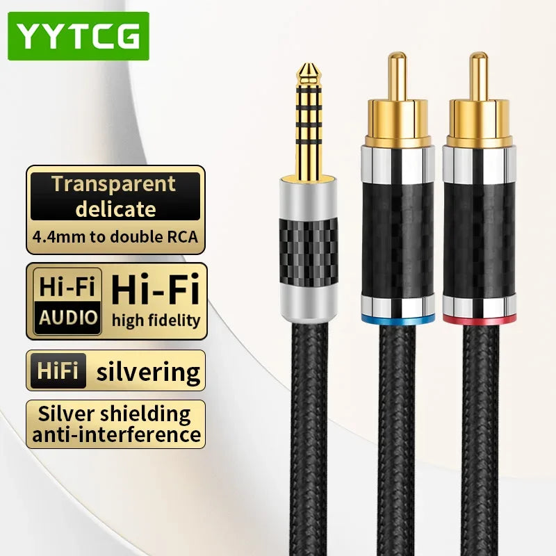 Premium 4.4mm Balanced to Dual RCA Silver Plated OFC Audio Cable for HiFi DAC Amplifier