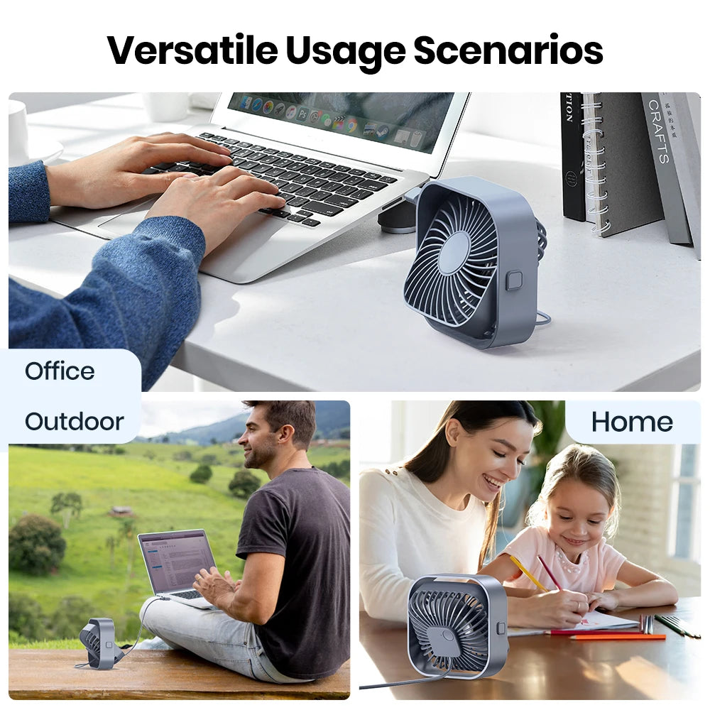 Portable USB Desk Fan Quiet Mini Table Fan with Strong Airflow Three Speed and 360 Degree Rotation