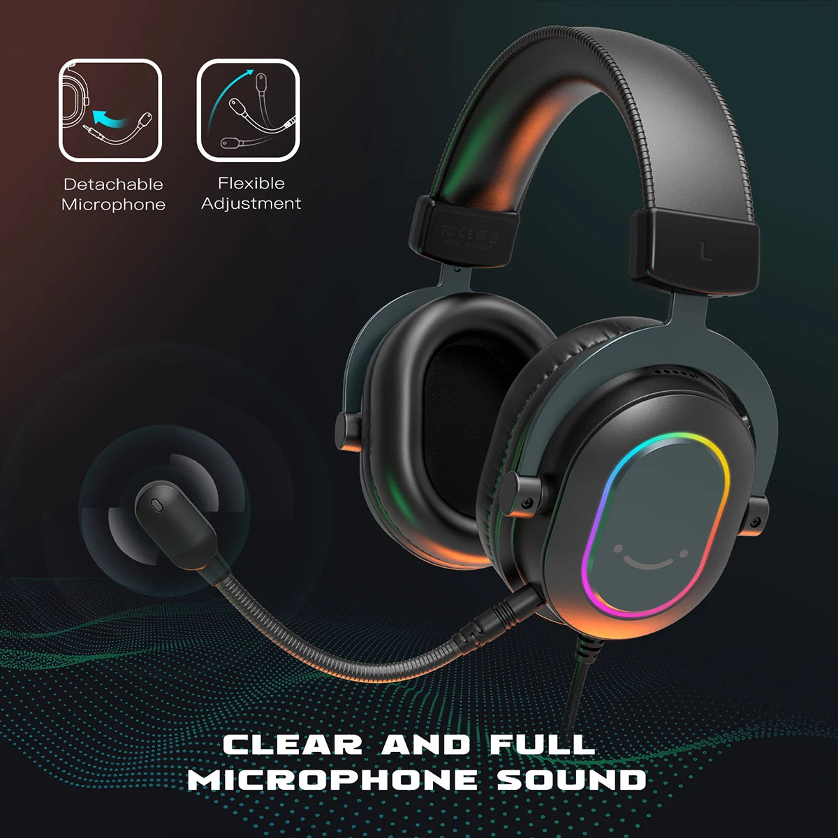 7.1 Surround Sound RGB Gaming Headset with Mic USB Over-Ear Headphones and 3 EQ Modes