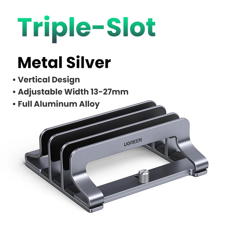 Vertical Aluminium Laptop Stand Triple Slot Holder for MacBook Pro Air Tablet iPad Phone