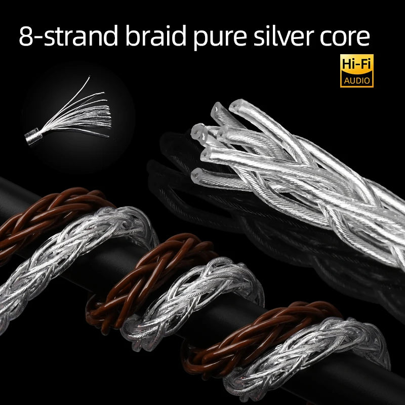 Pure Silver HiFi 3.5mm Stereo Aux Audio Cable with 8 Strands for Speaker AMP and Headphones