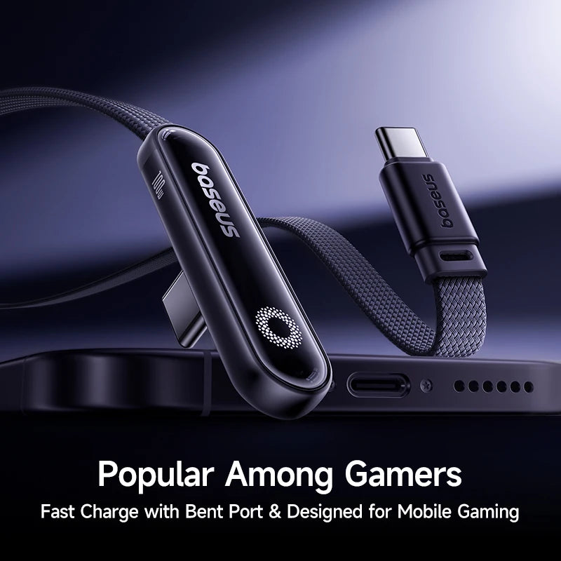 Elbowed 100W USB C Fast Charging Cable with LED Light for iPhone Samsung MacBook Pro 1m 2m