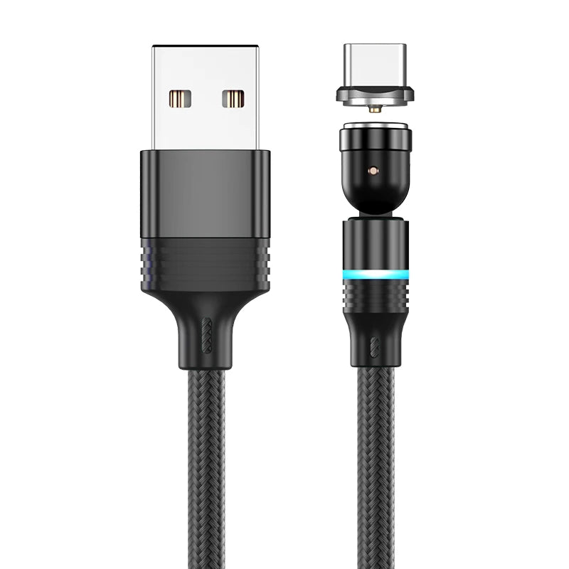3 in 1 540 Degree Rotating Magnetic Charging Cable with LED Connector for Type C Micro iPhone