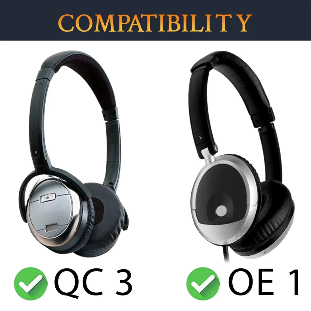 Premium Protein Leather Memory Foam Replacement Earpads Compatible with Bose QC3 OE OE1 Headphones