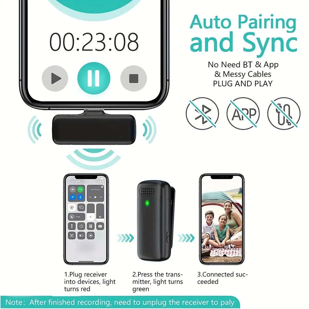 Wireless Lavalier Microphone with Charging Case for iPhone Android and Type C Devices