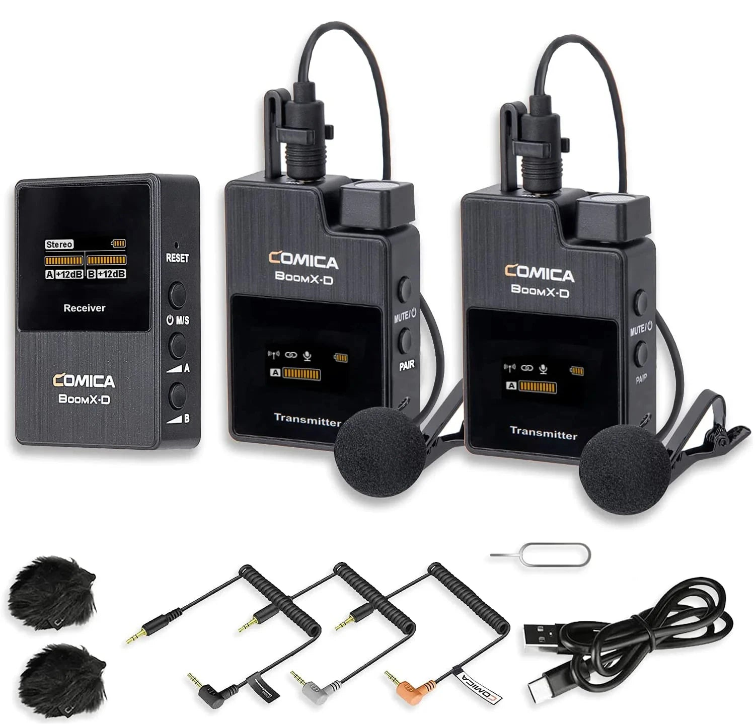 Dual Channel Wireless Lavalier Microphone Set with 2.4G Connectivity for Camera and Smartphone Audio