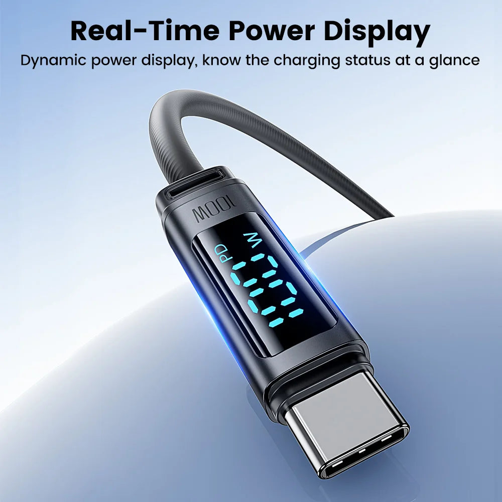 100W USB C to USB C Fast Charging Cable with Digital Display and Soft Silicone Design