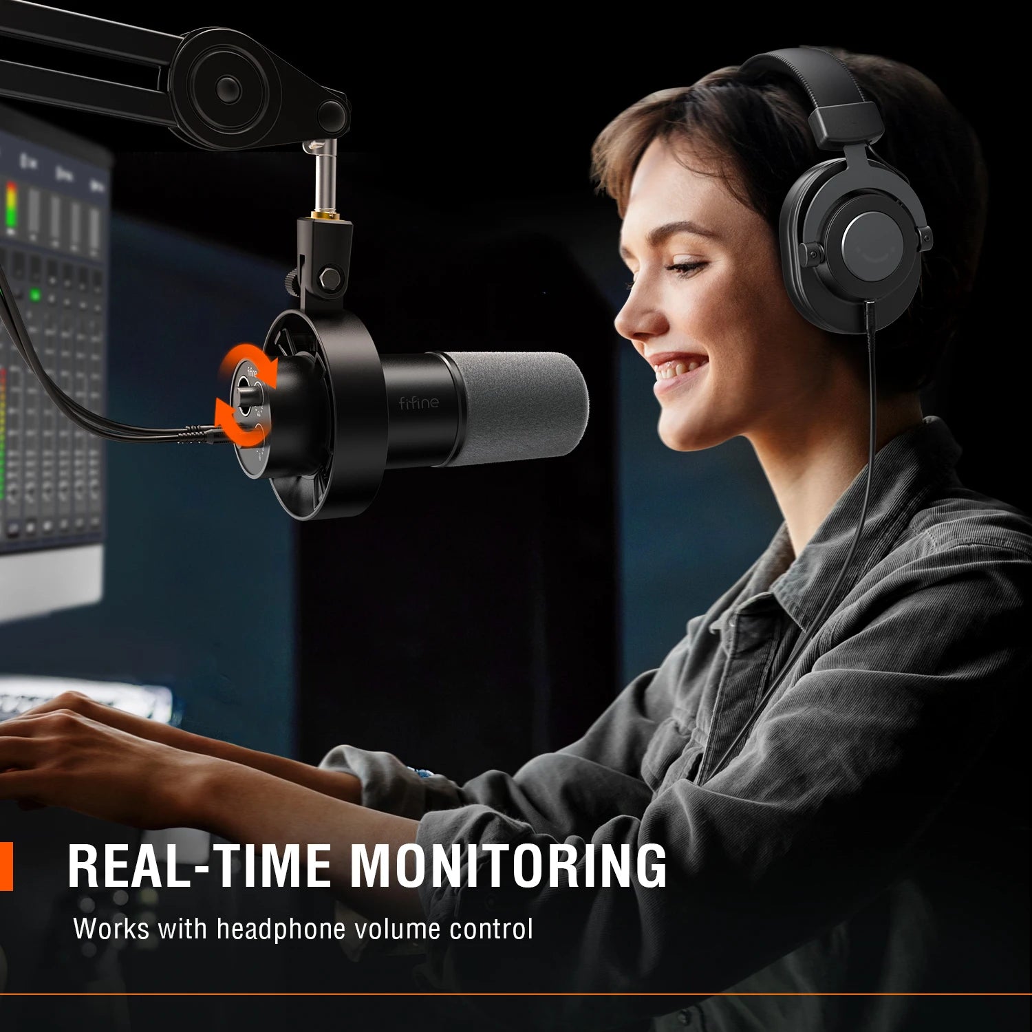 XLR and USB Dynamic Recording Microphone with Real-Time Monitoring Gain Control Touch Mute for PC