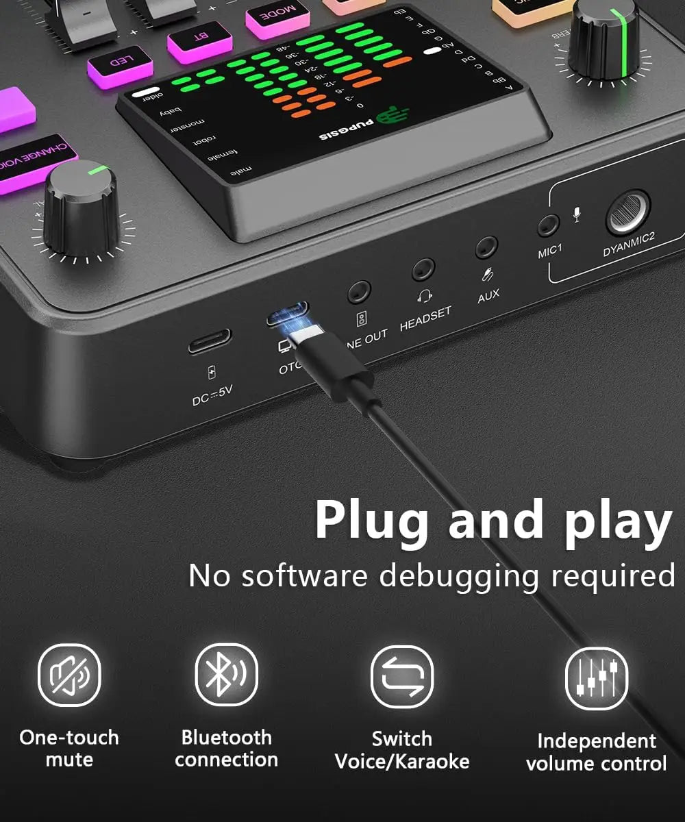 Professional Gaming Audio Mixer and Interface with Preamplifier and Bluetooth for Streaming