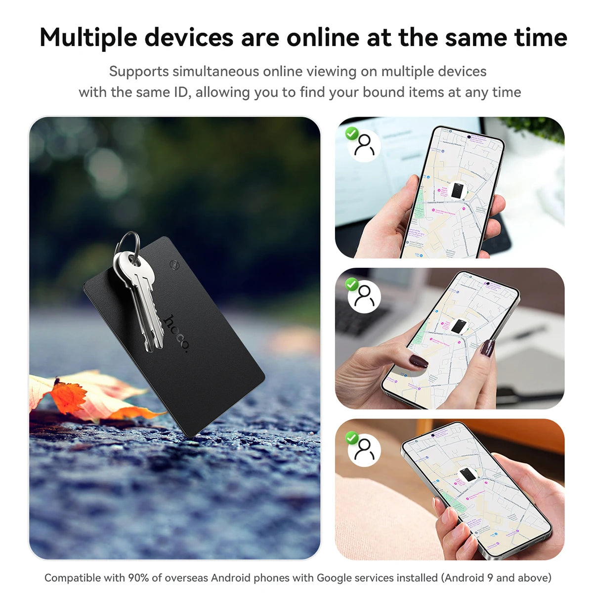 Ultra Thin Waterproof Smart Wallet Tracker Card with Wireless Charging for Android and Google Find My