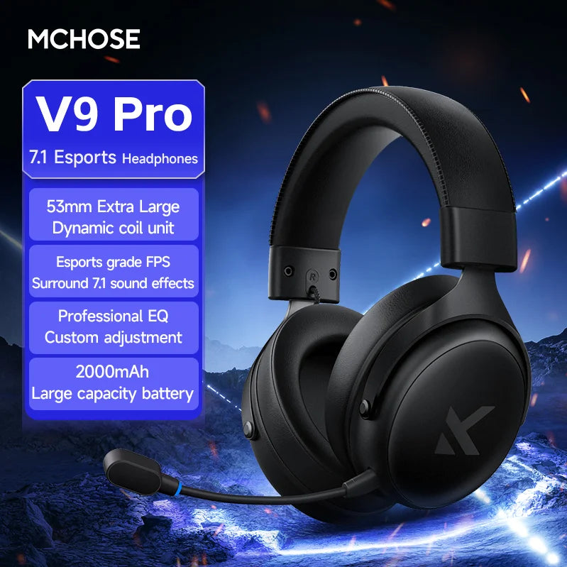 MCHOSE V9 Pro Wireless Gaming Headphones Bluetooth 5.3 with 7.1 Surround and 250Hr Battery