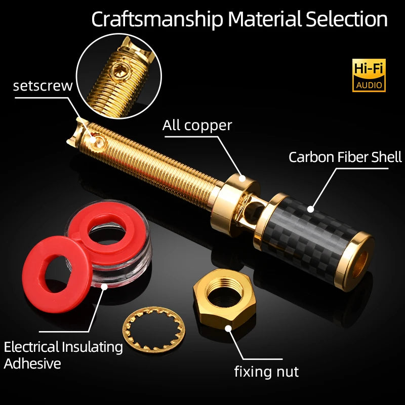 Premium Carbon Fibre Pure Copper Gold Plated Speaker Binding Posts Set of Four