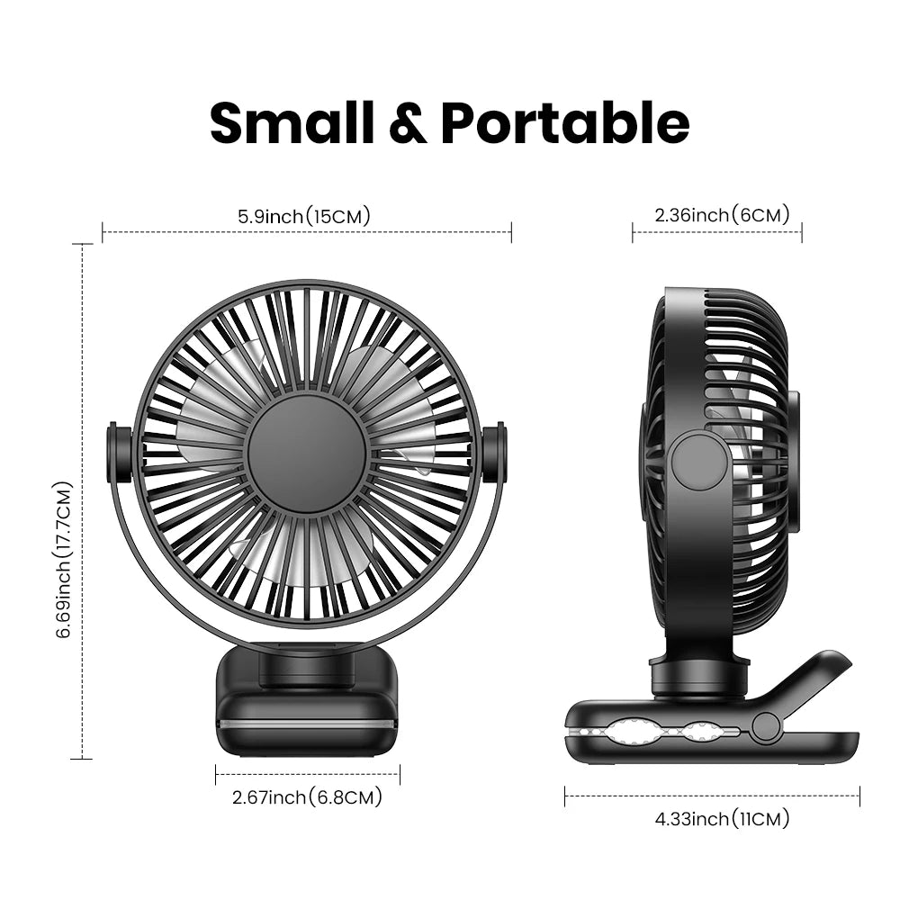 Mini Portable Clip On USB Desk Fan with 720° Rotation Quiet 3 Speed Personal Fan for Home Office