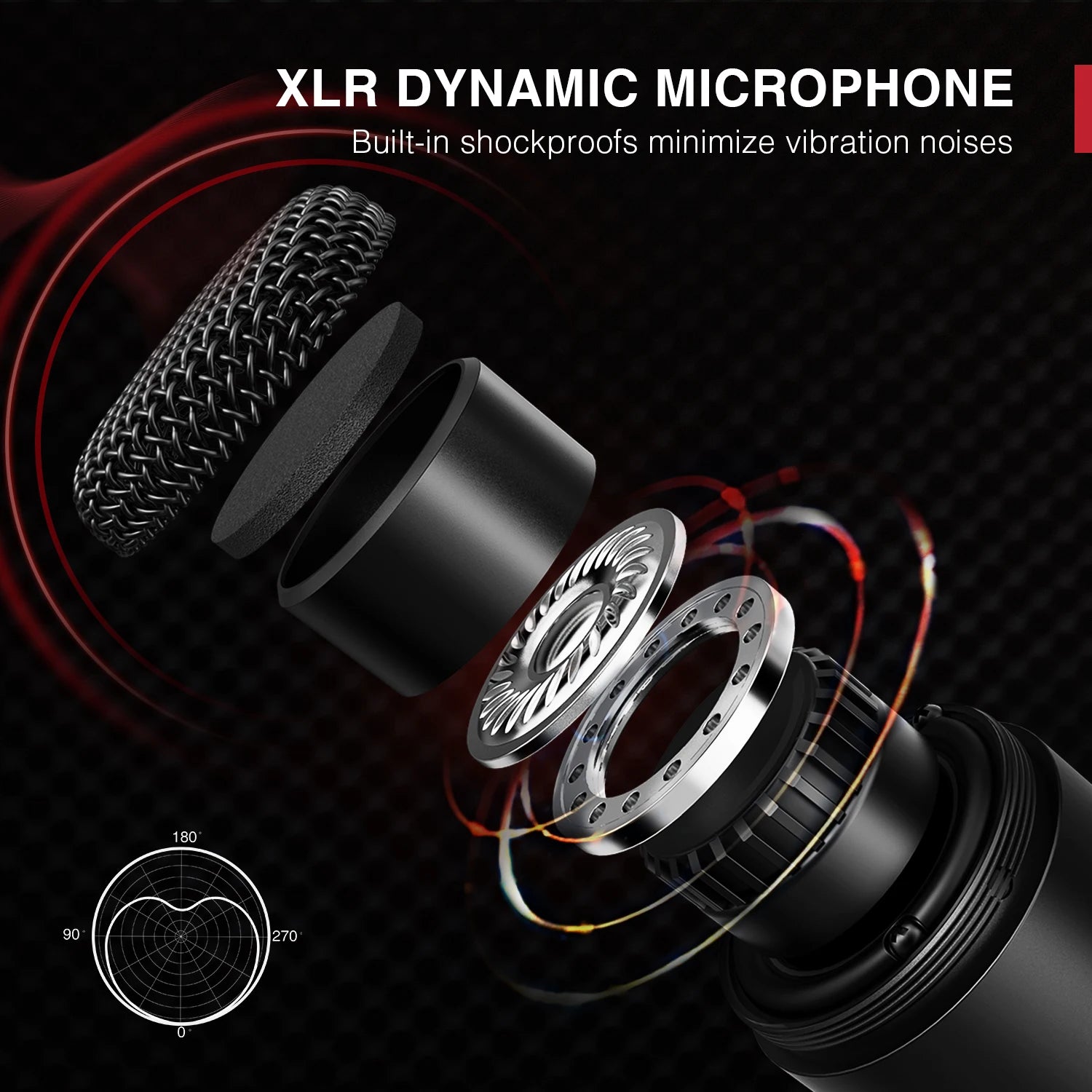 XLR Dynamic Podcast Microphone with Cardioid Pickup, Metal Vocal Mic for Streaming Recording