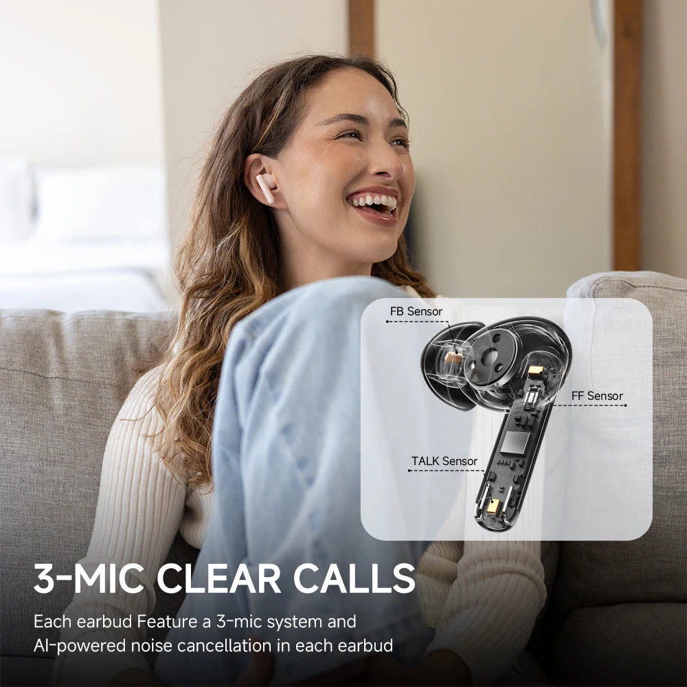 True Wireless Noise Cancelling Bluetooth Earbuds with Waterproof Design and Gaming Mode