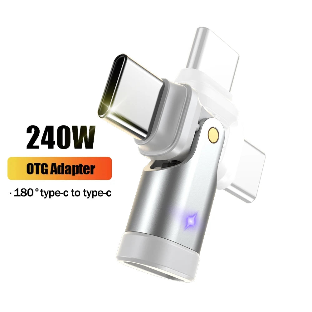 240W USB C Fast Charging Male to Female Converter Adapter with 180 Degree Elbow Design