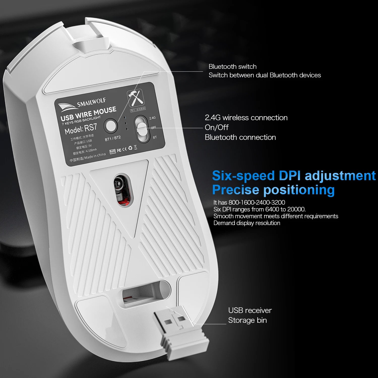 Wireless Bluetooth Gaming Mouse with Three Modes and Adjustable 2000 DPI Sensitivity
