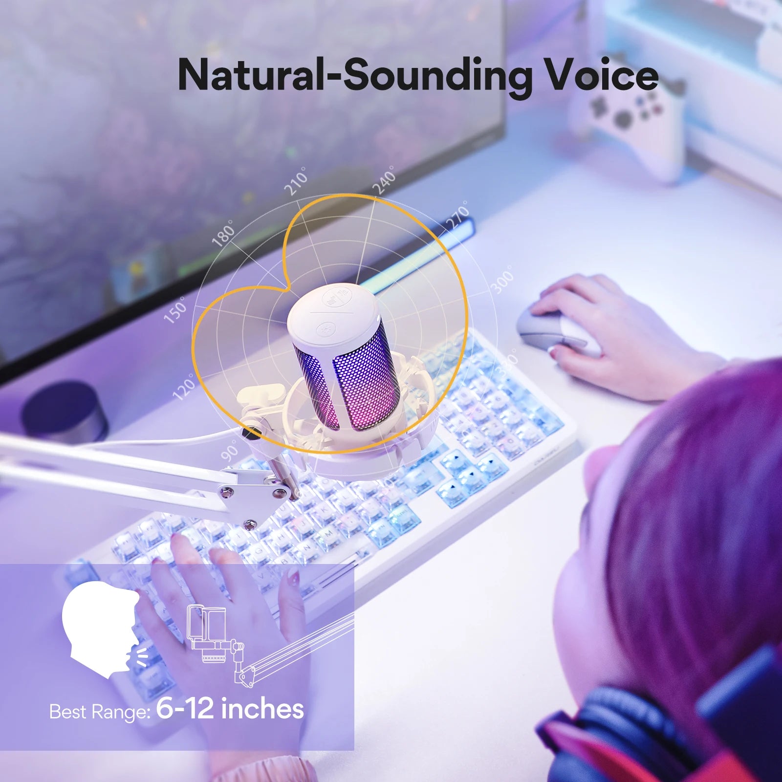 USB Gaming Microphone RGB Lighting, Noise Cancelling, Gain Control & One-Touch Mute for Streaming