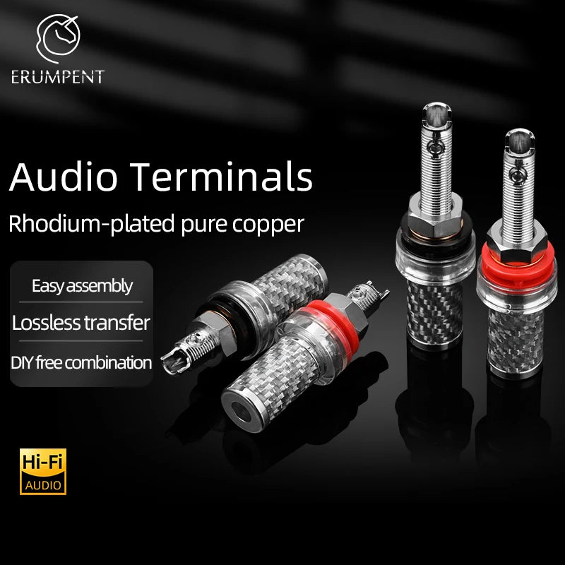 Premium Carbon Fibre Rhodium Plated Speaker Binding Posts for HiFi Amplifiers and Speakers