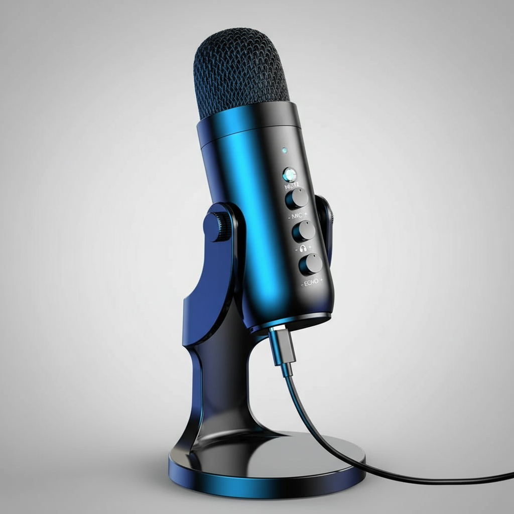 Haomuren USB Condenser Microphone with Headphone Output & Phone Adapter for PC, Mac & Gaming