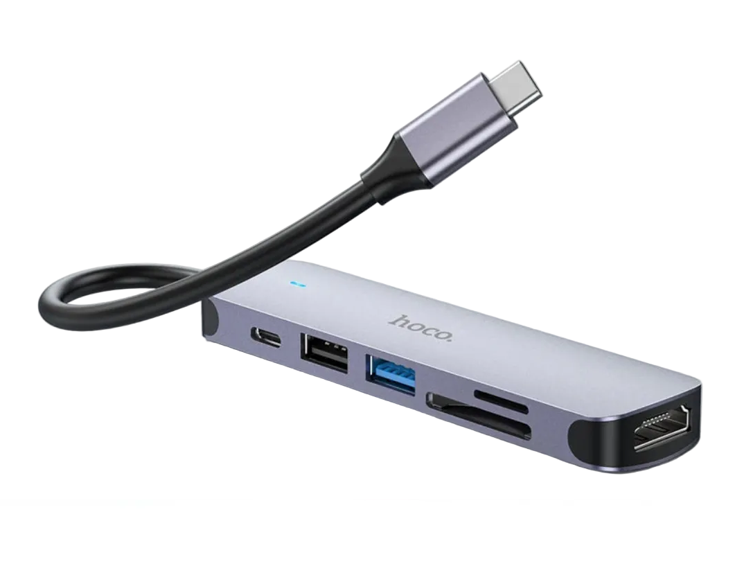 Ultra Compact 6-in-1 USB Type-C Hub Adapter with 4K HDMI PD Charging SD TF Card Reader and USB Ports