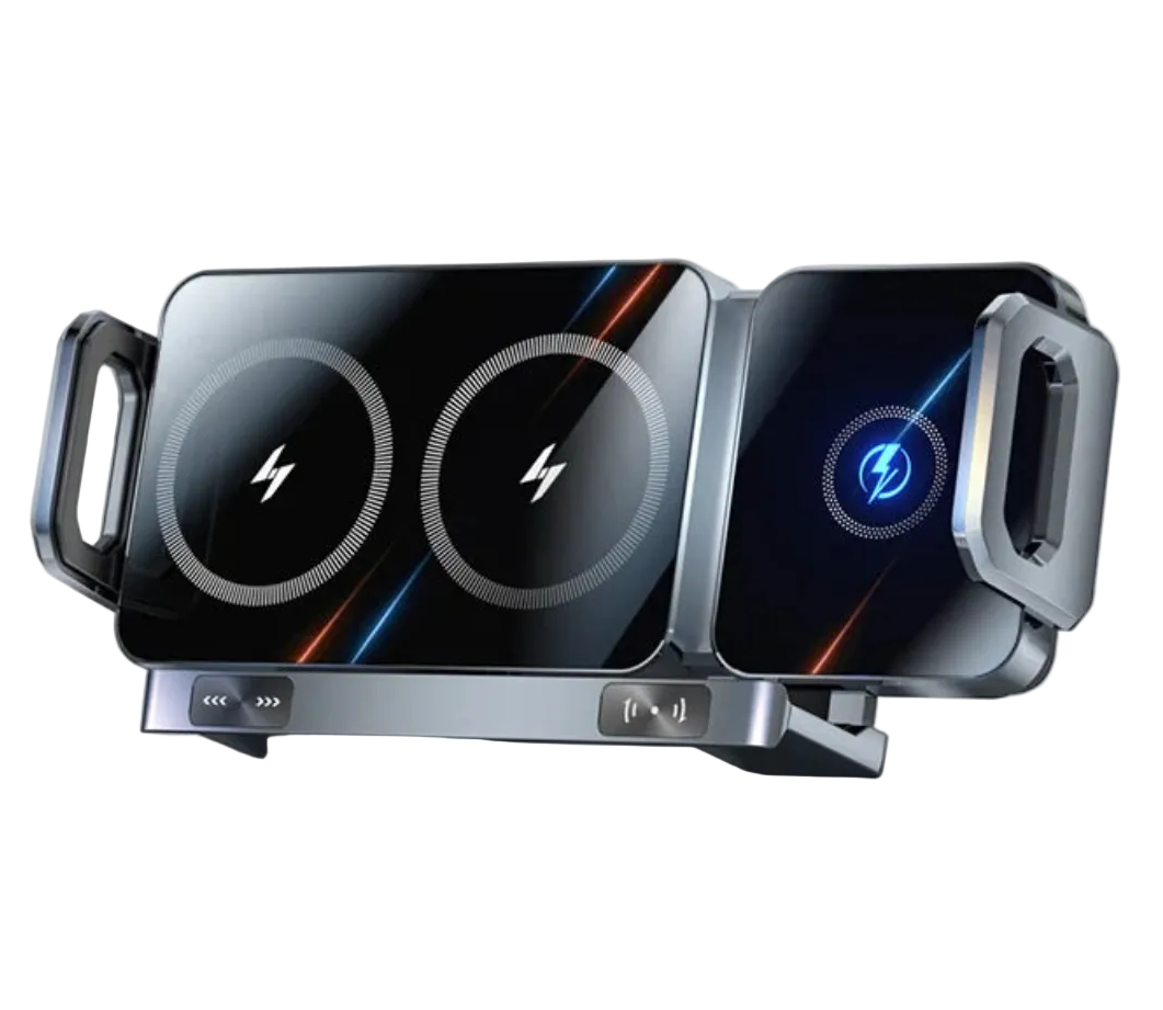 Dual Coil Foldable Wireless Car Charger and Phone Mount with Fast Charging Compatibility