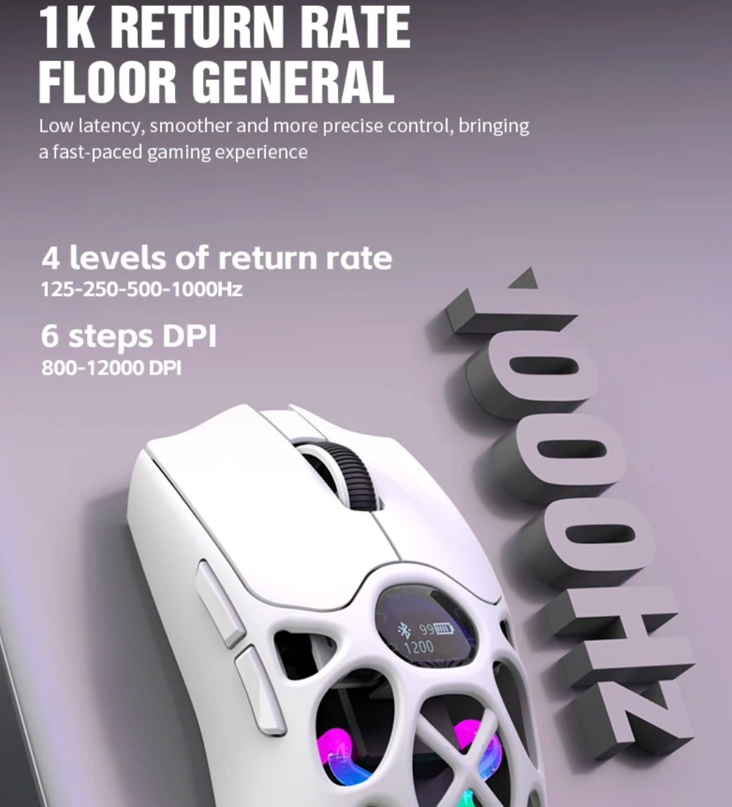 Wireless Bluetooth Gaming Mouse with Three Modes 12000DPI and RGB Lighting Effects for Laptop