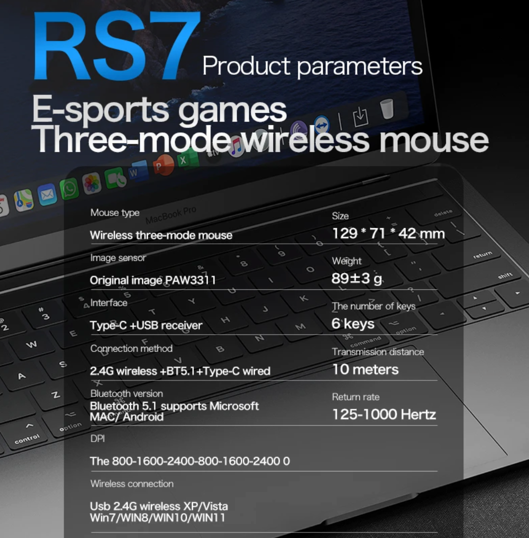Wireless Bluetooth Gaming Mouse with Three Modes and Adjustable 2000 DPI Sensitivity
