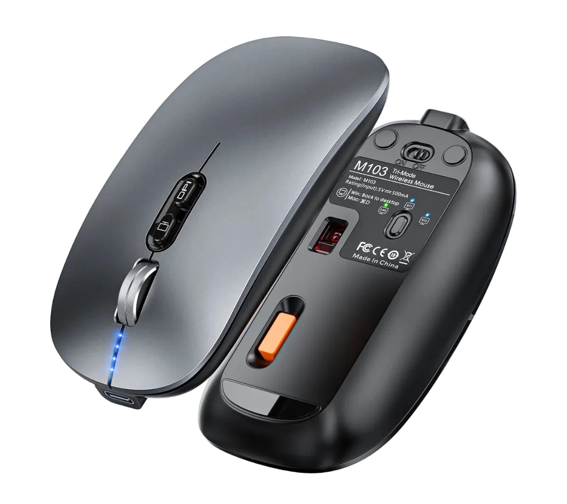 Bluetooth Dual Mode Wireless Mouse with Silent Click and Rechargeable Battery for Laptop