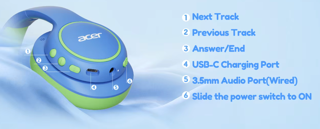 Kids Bluetooth Over Ear Headphones with Mic Safe Volume and Fast USB C Charging