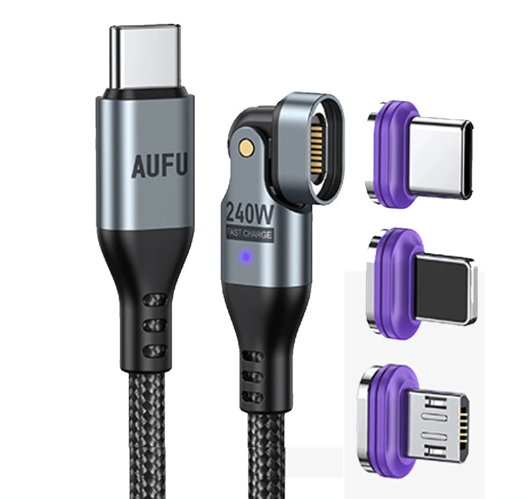 Magnetic 240W Fast Charging USB Cable with 180 Degree Rotation for iPhone and Type C Devices