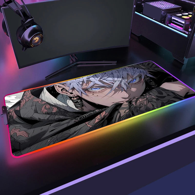 RGB Anime Gaming Mouse Mat XL with LED Lighting Non Slip Waterproof Desk Pad for Keyboard and Mouse