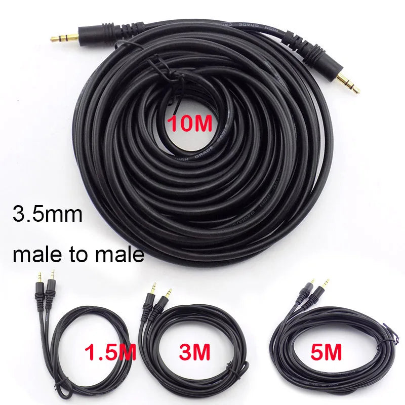 3.5mm Stereo Male to Male AUX Audio Cable for PC, Laptop, MP3 & Car, 1.5–20m Lengths