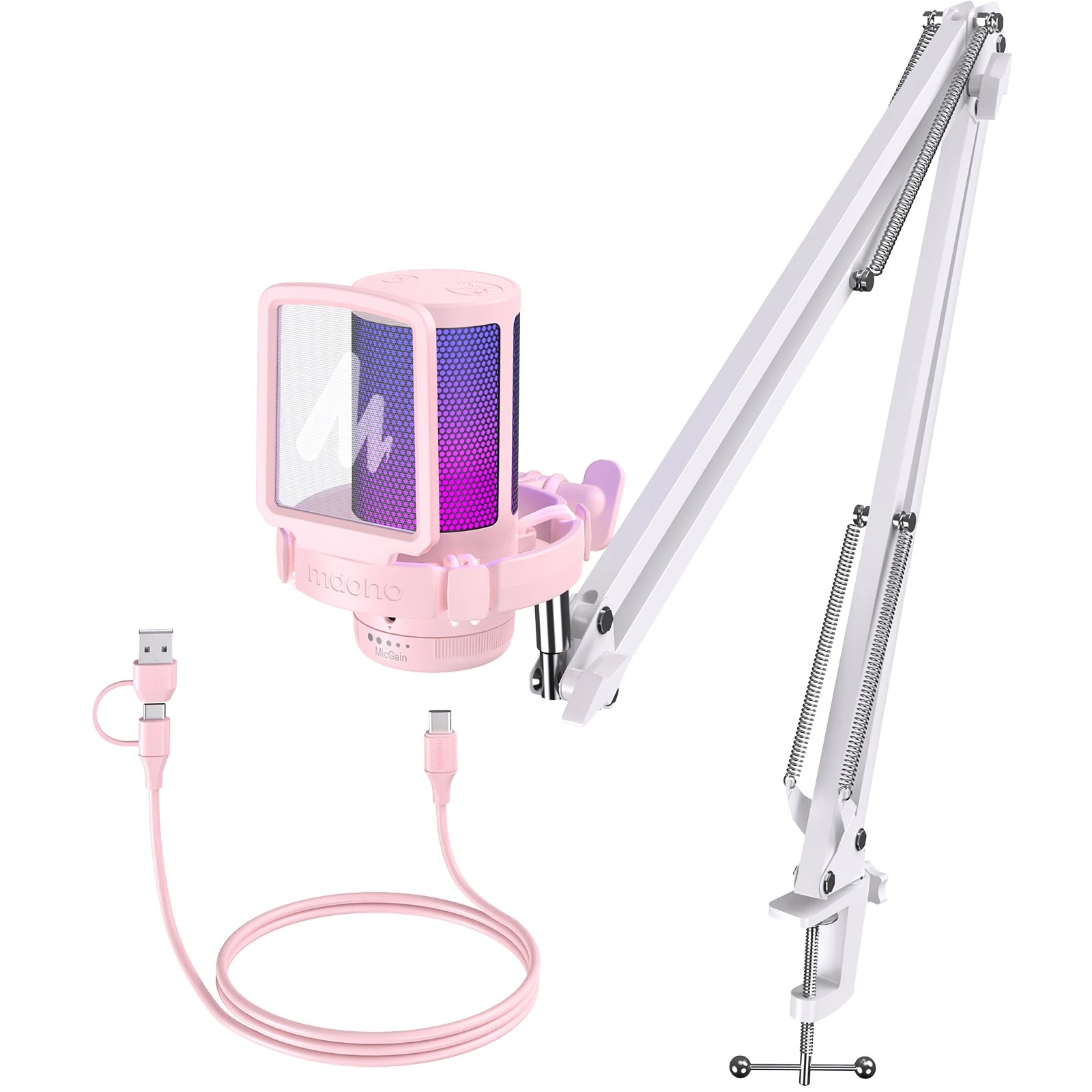 USB Gaming Microphone RGB Lighting, Noise Cancelling, Gain Control & One-Touch Mute for Streaming