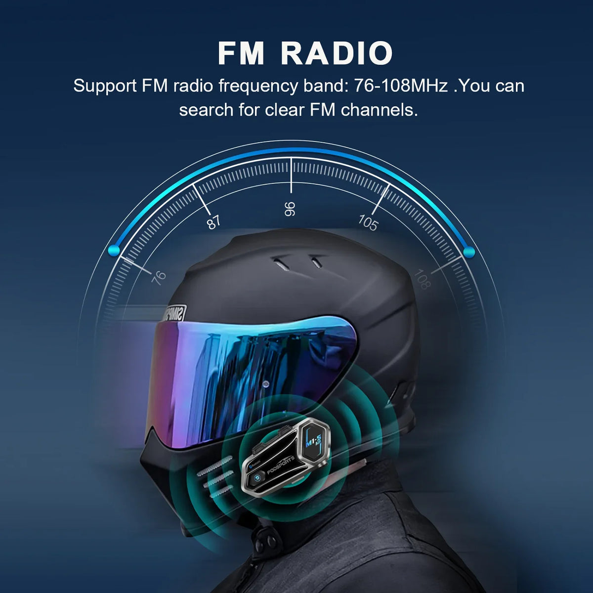 Motorcycle Helmet Bluetooth Intercom Headset with FM Radio Noise Reduction and Long Battery Life
