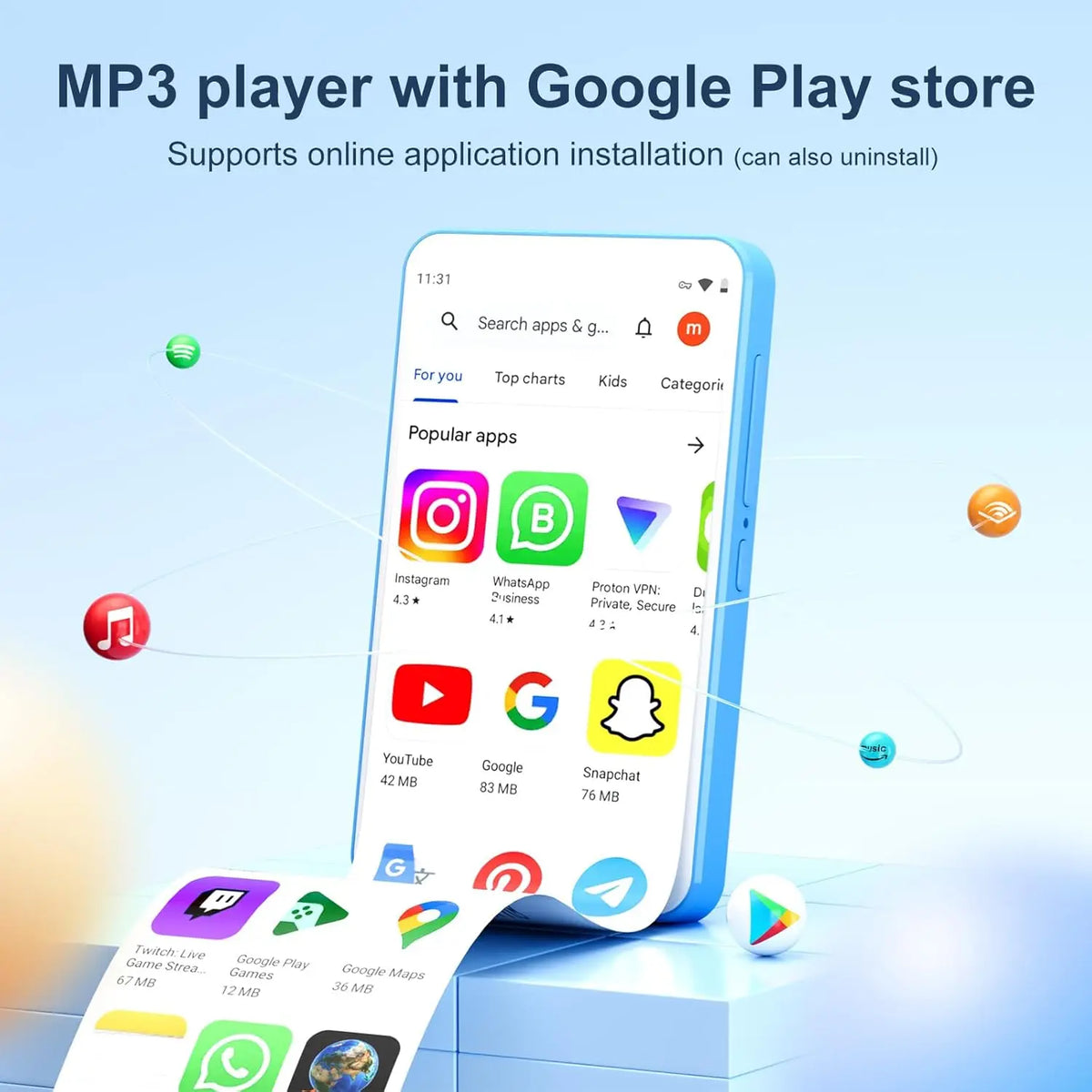 16GB Bluetooth and WiFi MP3 Player with 4 Inch Touchscreen FM Radio eBook and 512GB Expansion