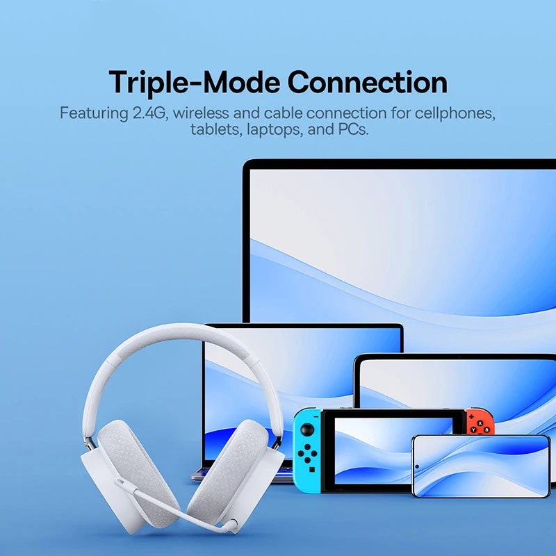 Wireless Gaming Headset RGB Over-Ear Bluetooth 5.3 40mm Driver 2.4G Wired Dual Mode