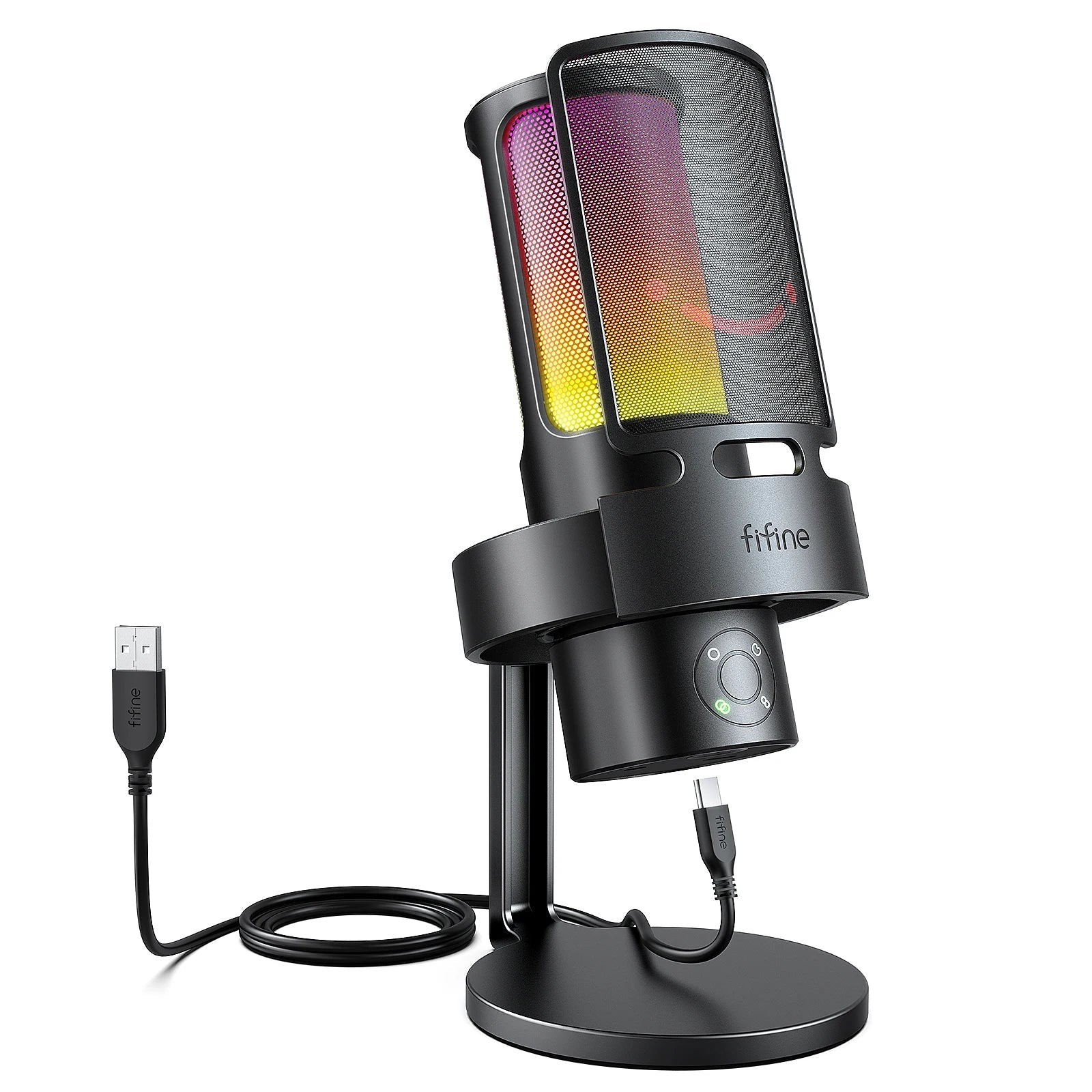 USB Gaming Microphone with RGB Lighting 4 Polar Patterns, Live Monitoring, Gain Control & Touch Mute