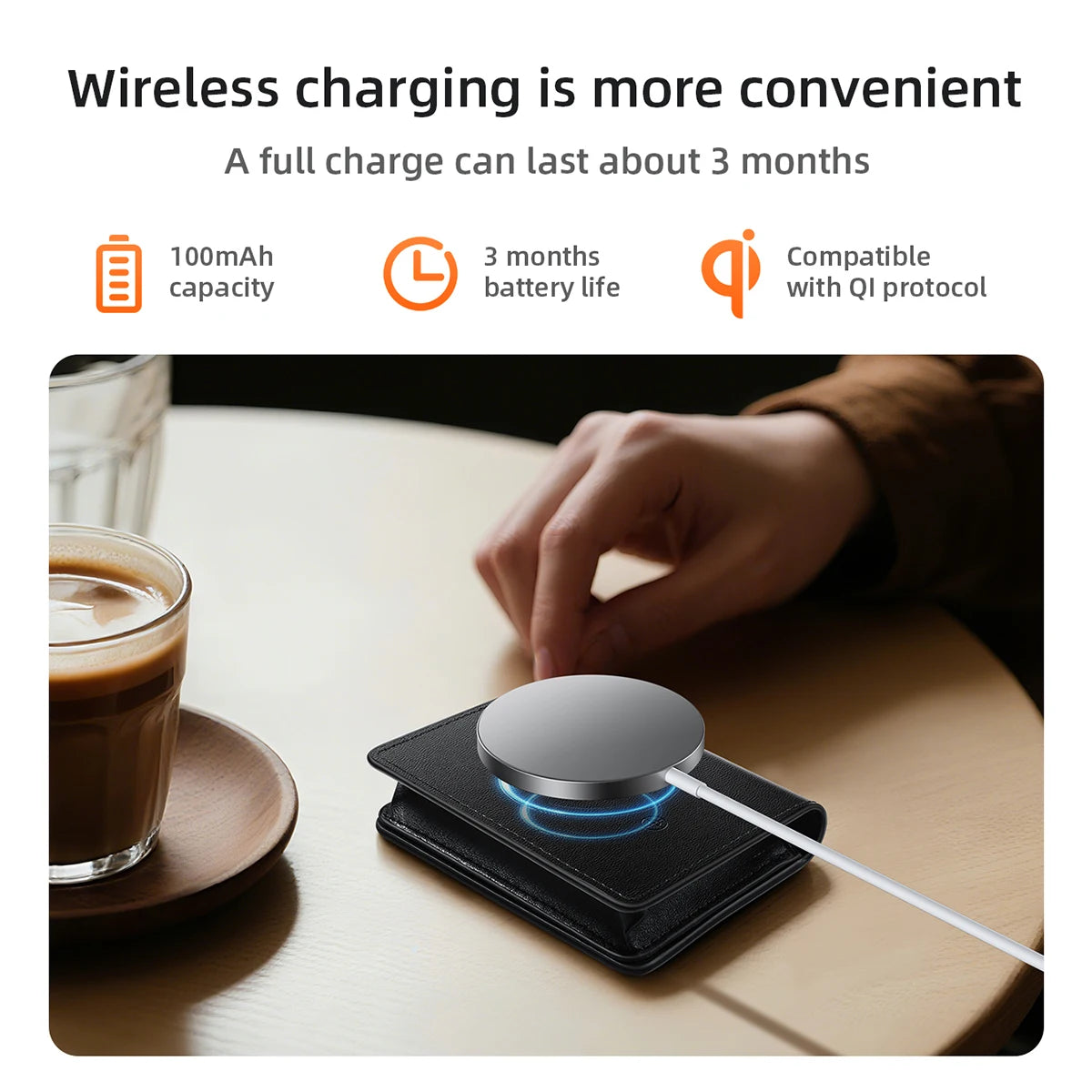 Large Capacity Smart Wallet Card Holder with Apple Find My Network GPS and Wireless Charging