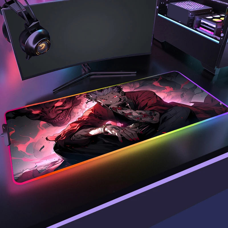 RGB Anime Gaming Mouse Mat XL with LED Lighting Non Slip Waterproof Desk Pad for Keyboard and Mouse