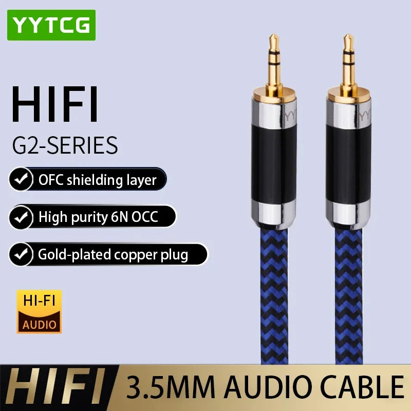 High Purity 4 Core 6N OCC 3.5mm to 3.5mm HiFi AUX Audio Cable for Speakers and Devices