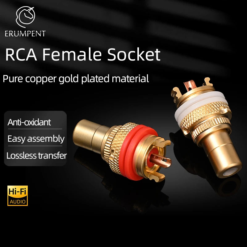 Premium HiFi RCA Female Socket Pure Copper Gold Plated Audio Connector for Amplifiers