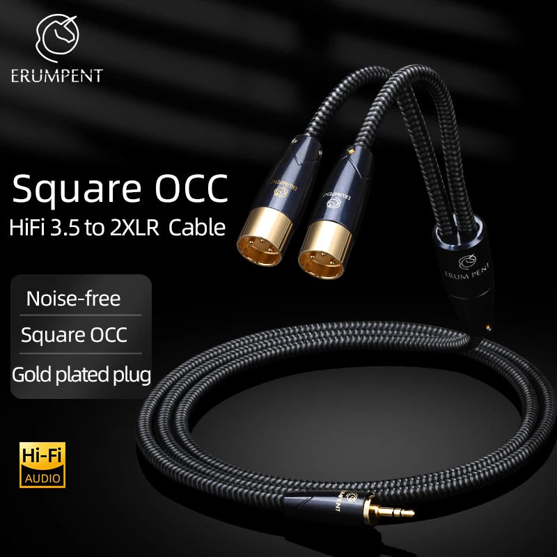 Premium 3.5mm to Dual XLR Audio Cable with OCC Copper for Amplifier Mixer and Studio Use