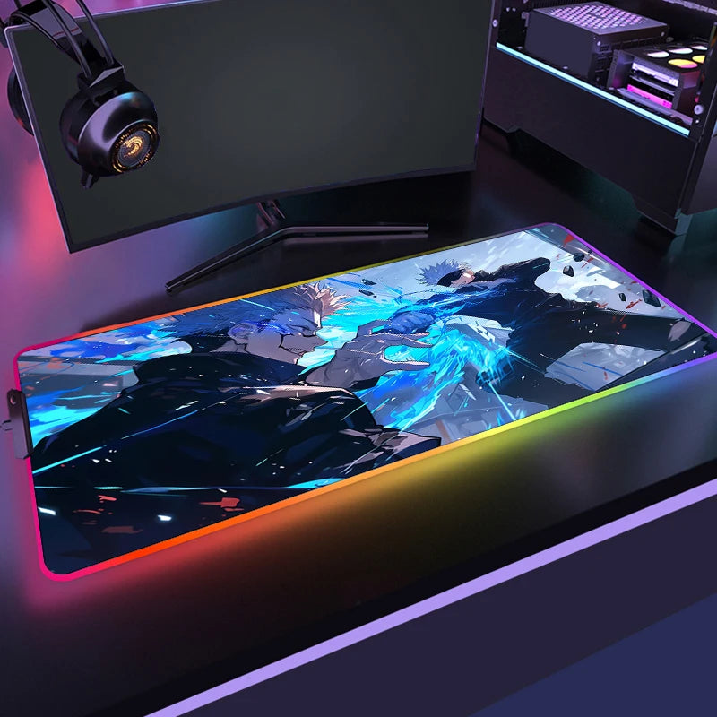 RGB Anime Gaming Mouse Mat XL with LED Lighting Non Slip Waterproof Desk Pad for Keyboard and Mouse