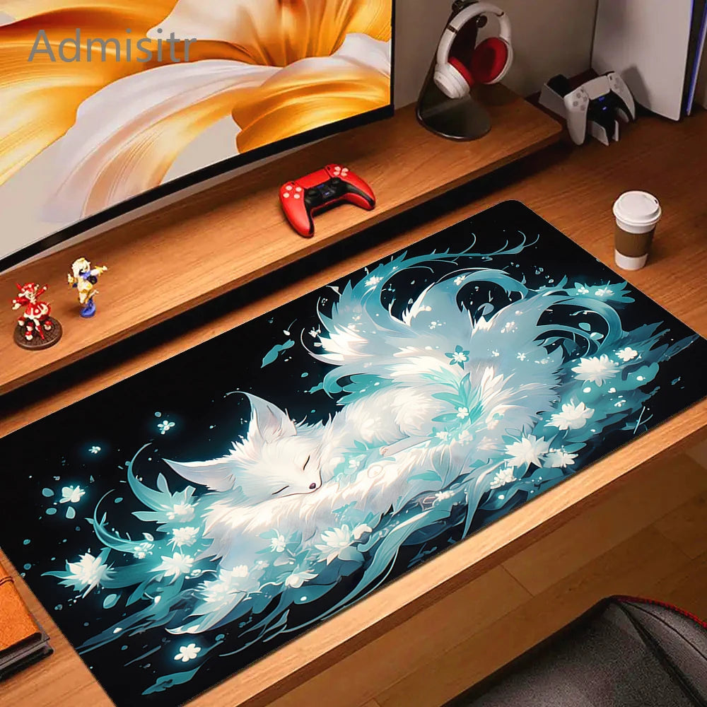 XXL Cartoon Fox Gaming Mouse Pad Non-Slip Rubber Desk Mat for Computer and Office Use