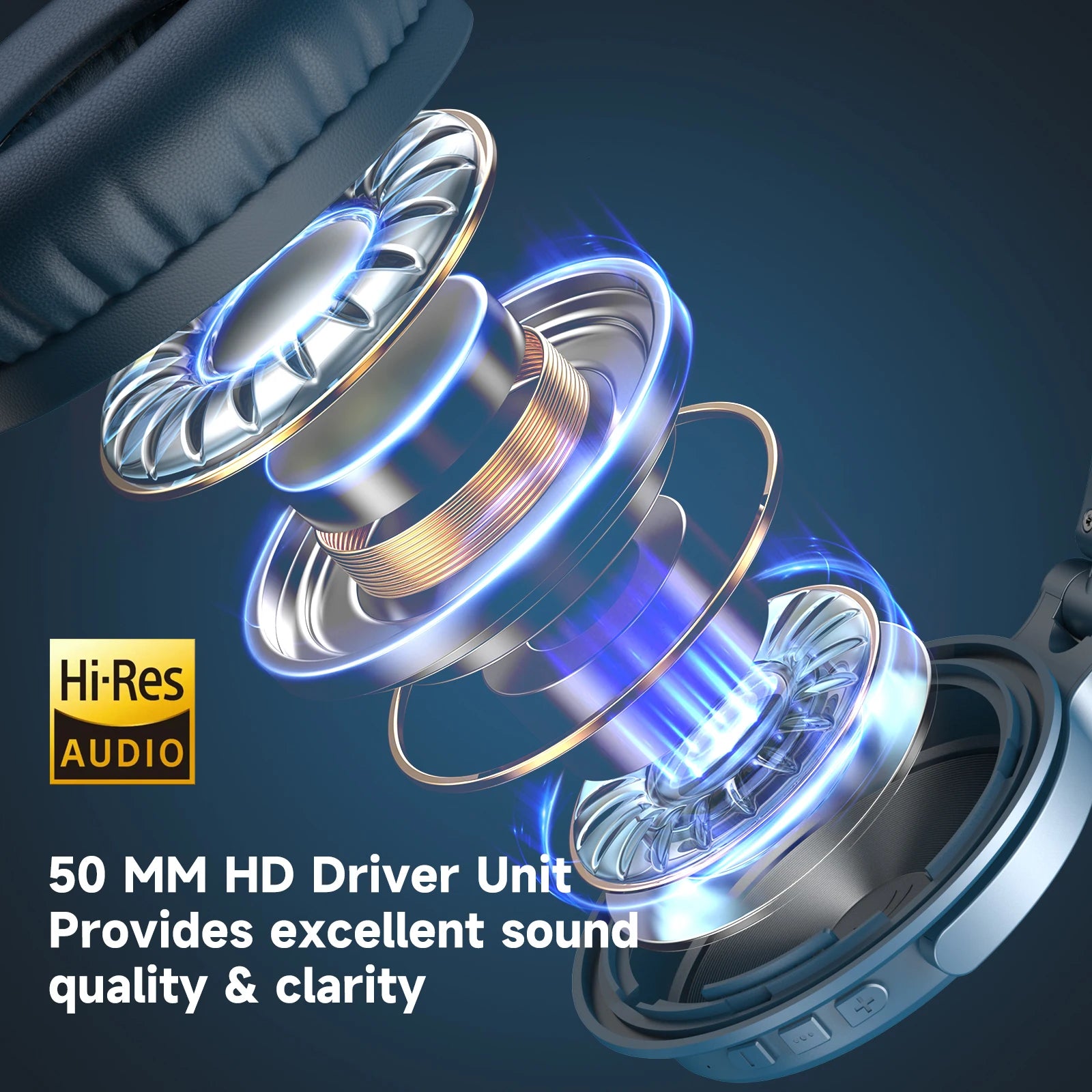 Wireless Bluetooth 5.2 Over-Ear Headphones with Microphone Hi-Res Stereo 110 Hour Playtime Foldable