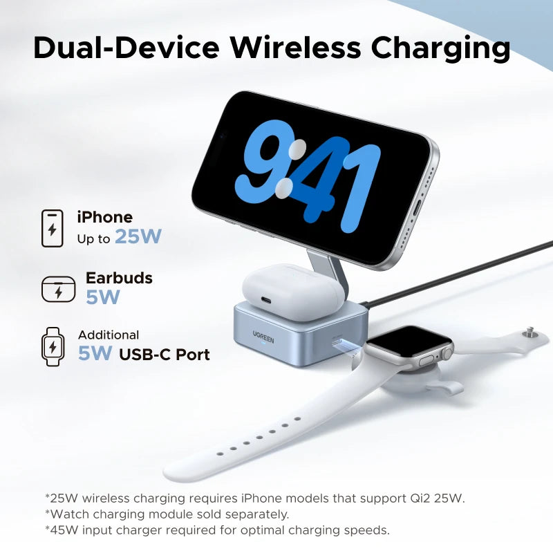 Qi2 2-in-1 Magnetic Wireless Charger Stand 25W Fast Charging for iPhone AirPods Foldable
