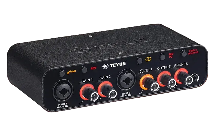2 channel portable USB audio interface mixer for guitar recording and studio sound production
