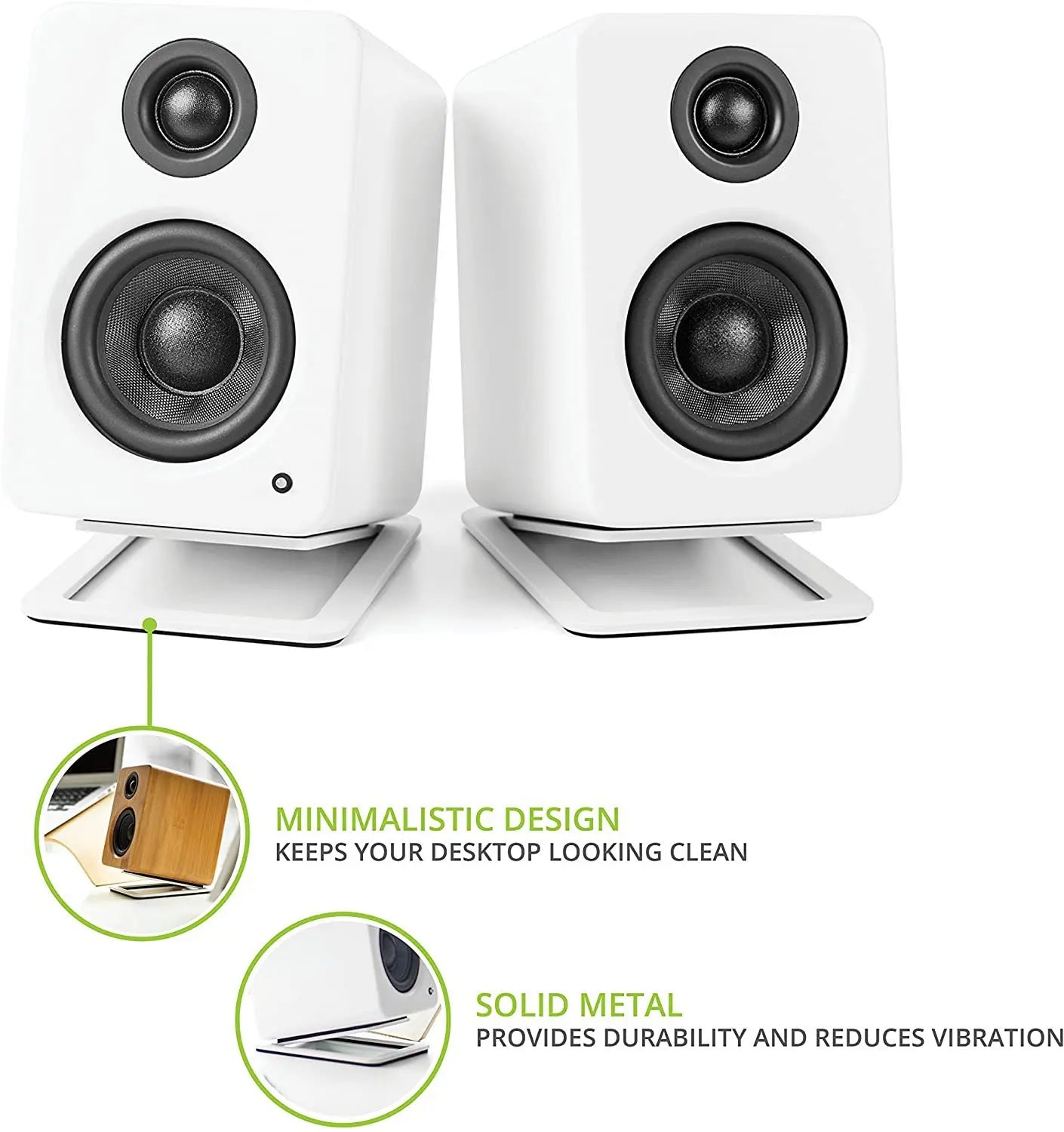 2pcs Metal Desktop Speaker Stands for Edifier MR4 MR3 MR3BT, 3”-4” Bookshelf Speakers White