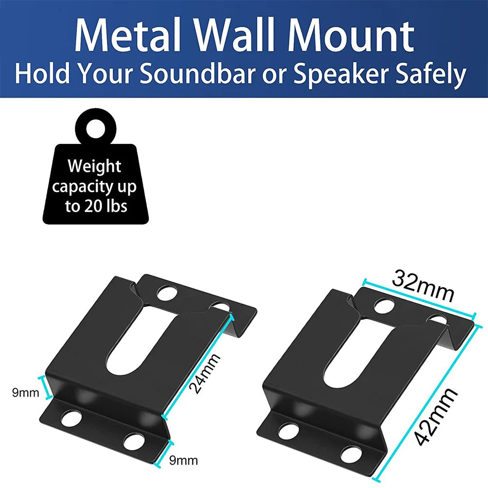 Premium Metal Wall Mount Bracket Pair for Surround and Soundbar Speakers Black Finish